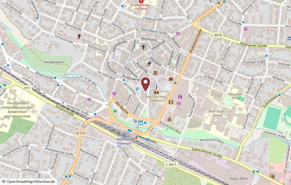 Karte: Praxisstandort Kirschgartenstr. 6, 65719 Hofheim am Taunus (© OpenStreetMap-Mitwirkende)